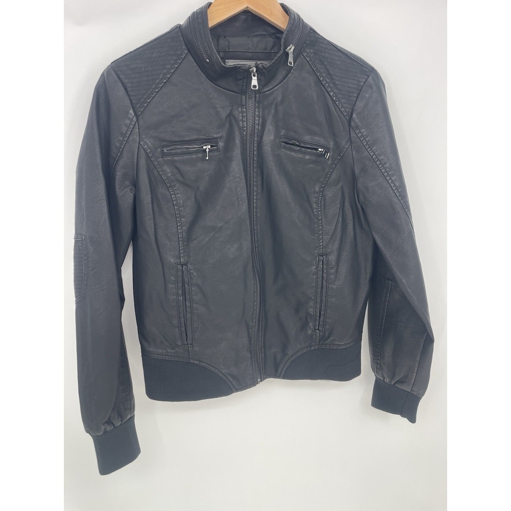 Ci Sono Women's Black Faux Leather Jacket, Size XL But Fit Medium